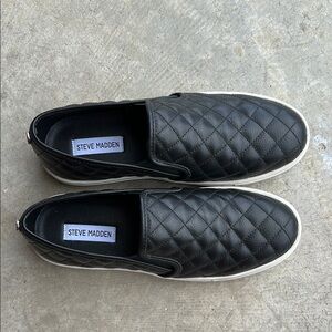 Steve Madden Black Quilted Loafers with White Soles